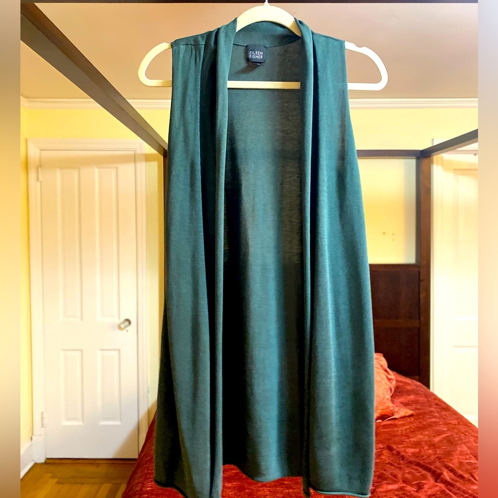 Eileen Fisher Silk Blend Long Sleeveless Vest